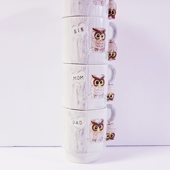 4 Enesco Owl Coffee Cup Emotional Support Stackable Family Dad Mom Son Sister - Picture 8 of 13